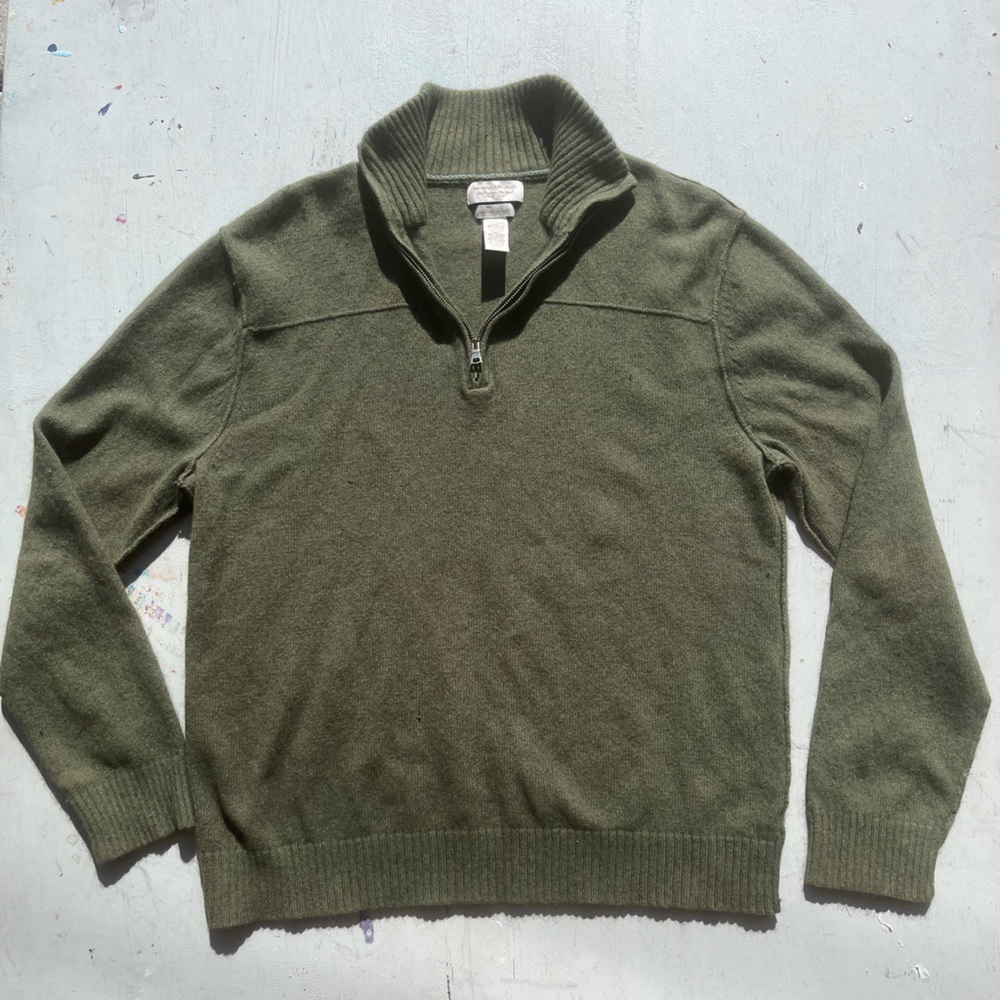 Men's Banana Republic Sweater Green Solid L Preppy Luxury Cashmere Zip HOLE City